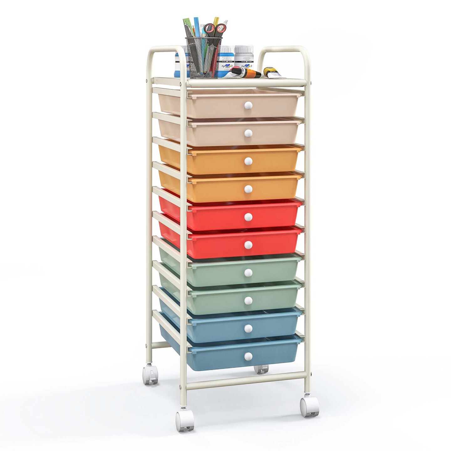 Costway 10 Drawer Rolling Storage Cart Scrapbook Paper Office School Organizer Gradient Black/Gradient Pink/Multicolor/Yellow/Colorful/Clear/Black/Hot Pink/Skin Pink/Purple