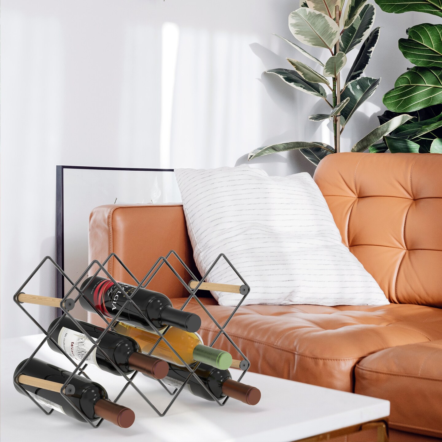 Mango Steam Modern Geometric 10-Bottle Wood & Metal Wine Rack