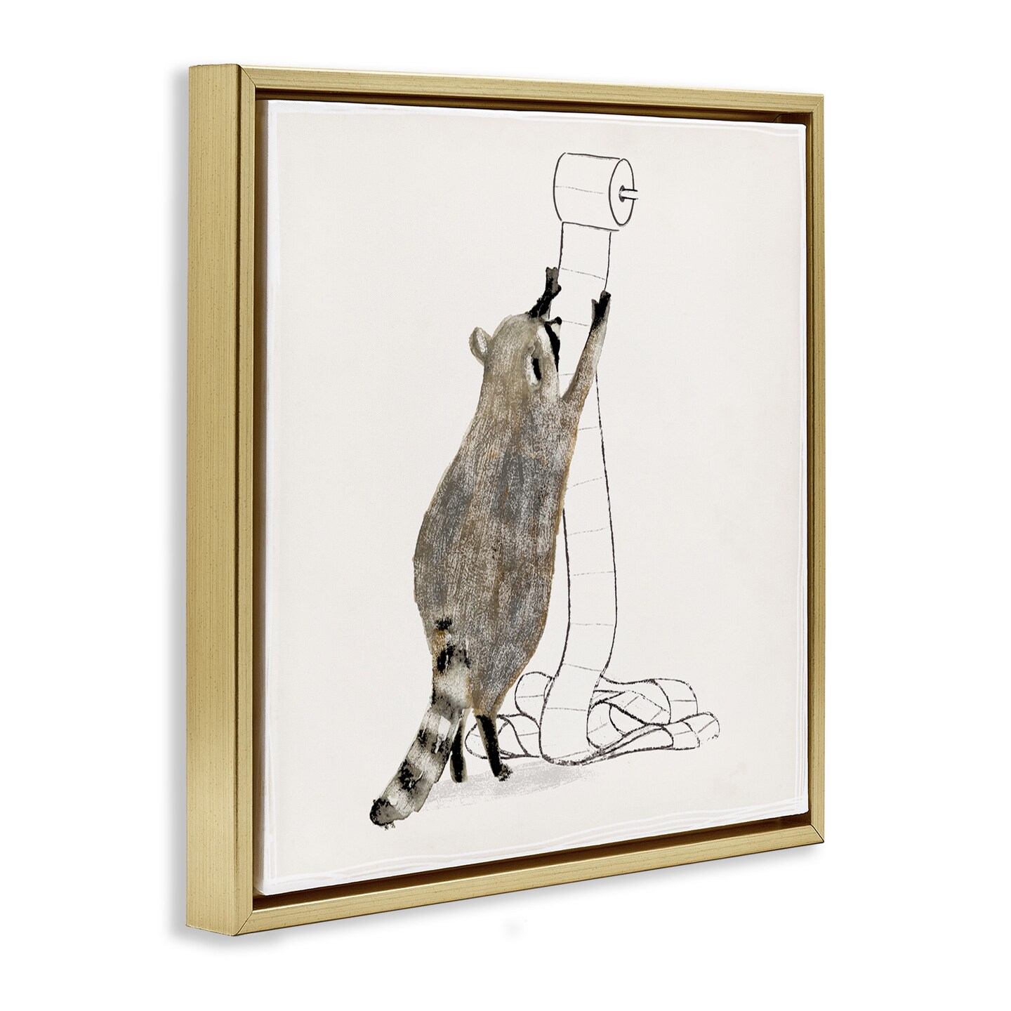 Stupell Industries Raccoon Toilet Paper Hoarder Framed Floater Canvas Wall Art