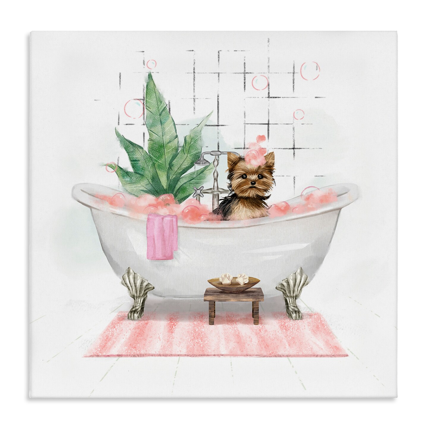 Stupell Industries Chic Yorkie Dog in Bubble Bath Canvas Wall Art