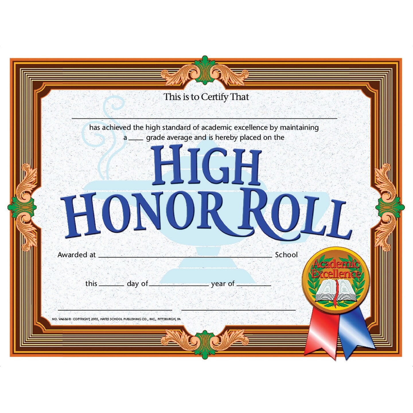 High Honor Roll Certificate, 8.5&#x22; x 11&#x22;, Pack of 30