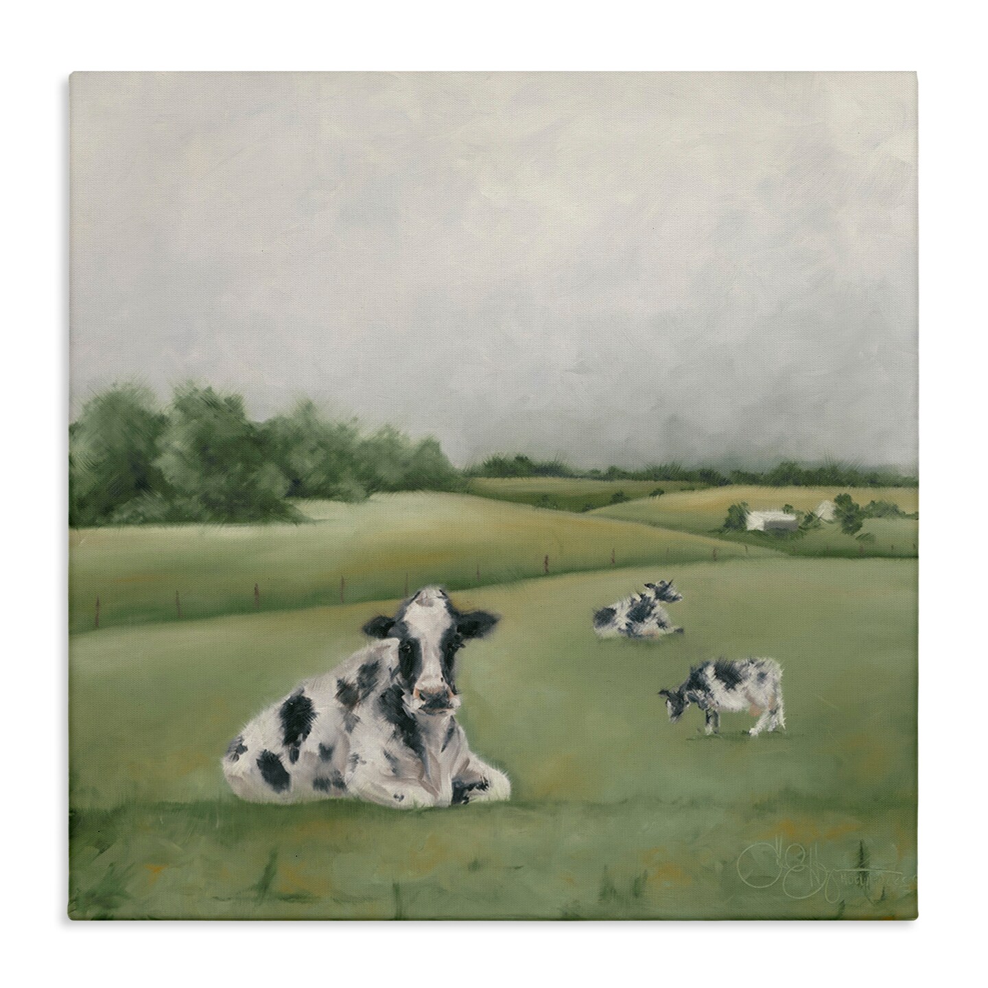Stupell Industries Dairy Cows Grazing in Green Field Canvas Wall Art