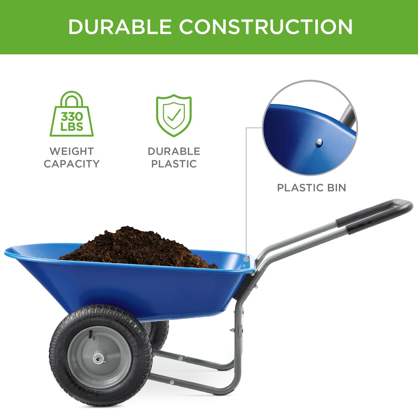 Best Choice Products Dual-Wheel Home Wheelbarrow Yard Garden Cart for Lawn, Construction