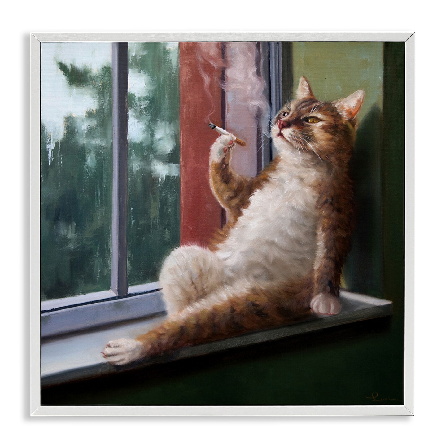 Stupell Industries Cat Smoking Lounging in Window Framed Giclee Art