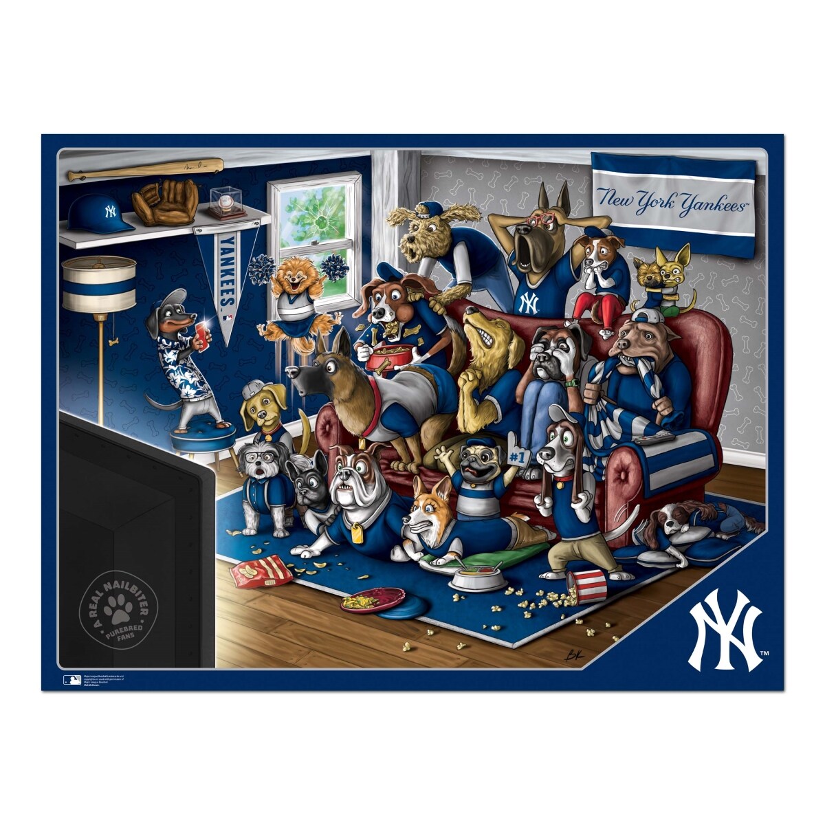 YouTheFan  18 x 24 in. MLB New York Yankees Purebred Fans Puzzle, Multi Color - A Real Nailbiter - 500 Piece
