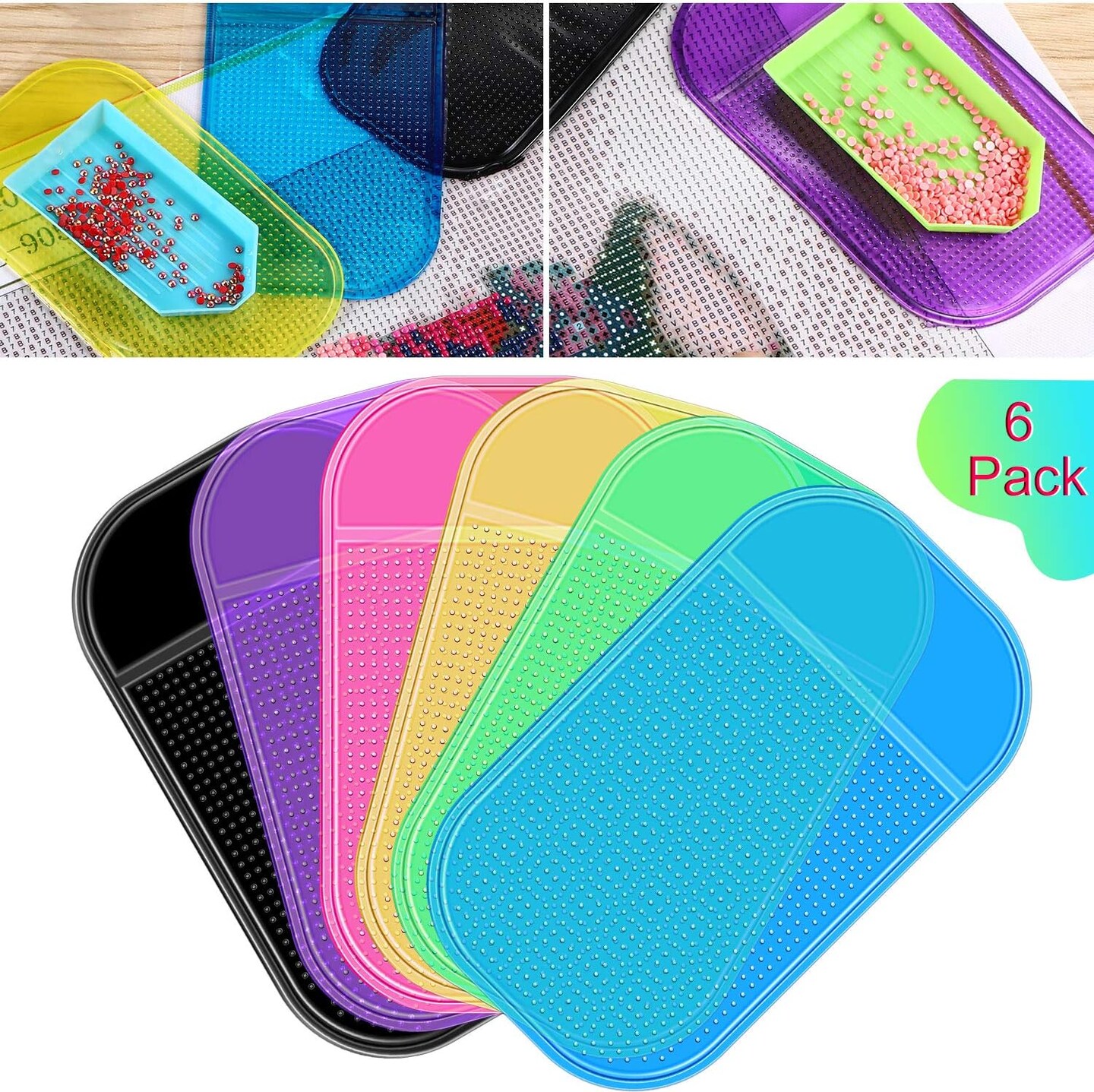 6 Pieces Anti-Slip Tools Sticky Mat for Diamond Painting. Sticky Gel Pad Non-Slip Universal Mount Holder 5.6 x 3.3 Inch to Hold Tray 5D Diamond Embroidery Accessories for Kids or Adults