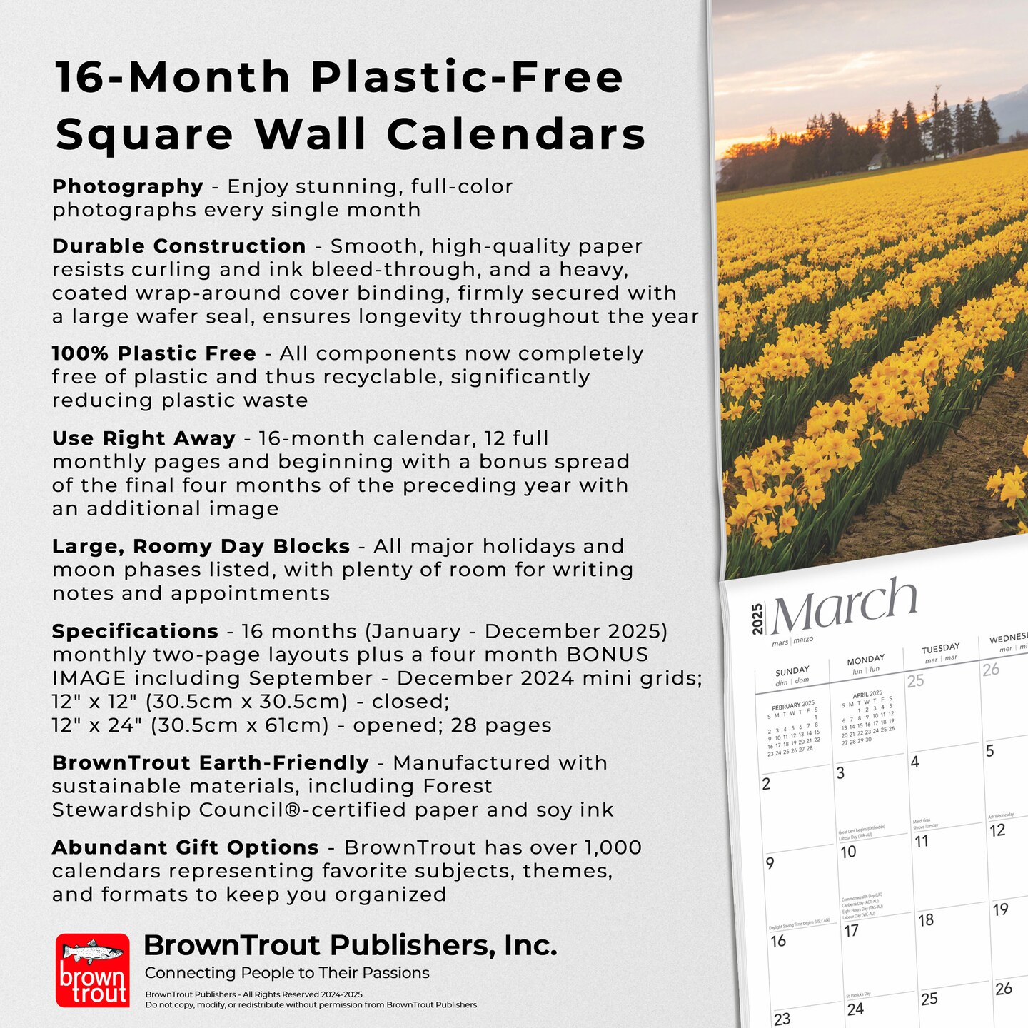 American Farm | 2025 12 x 24 Inch Monthly Square Wall Calendar | Plastic-Free | BrownTrout | USA United States Scenic Rural