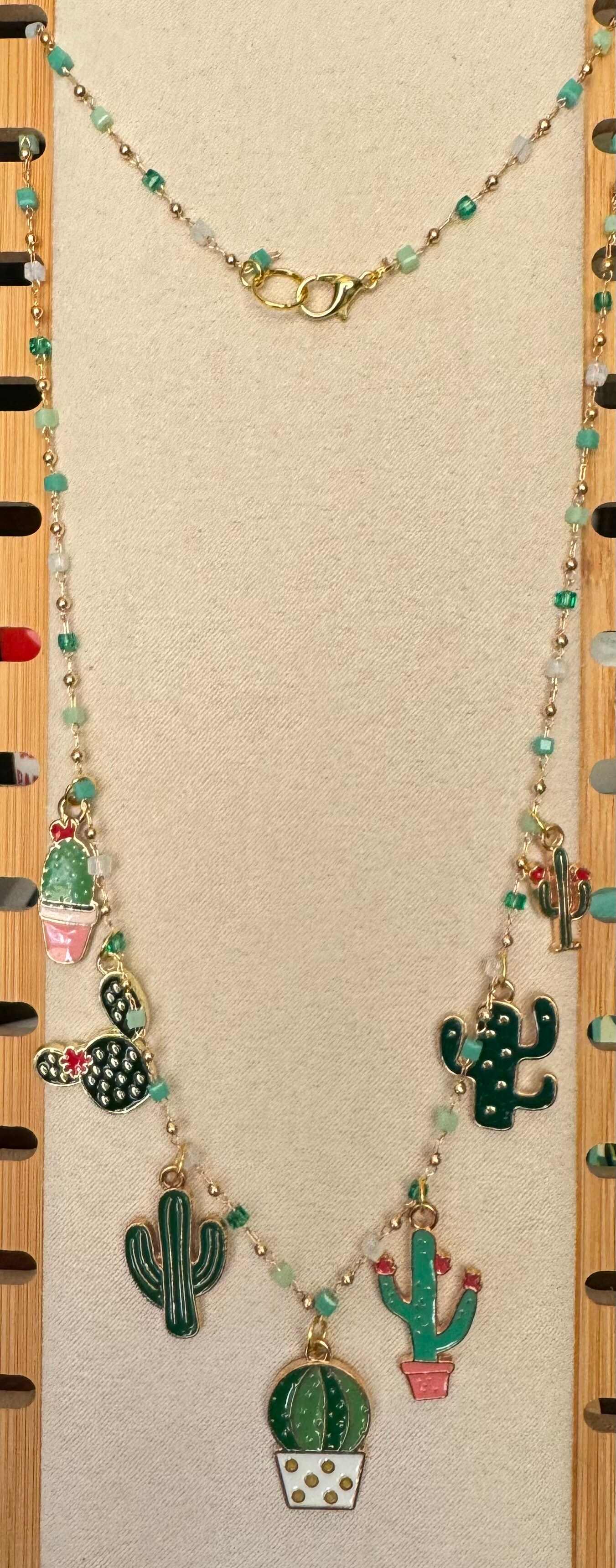 Cactus beaded charm necklace gold hardware MakerPlace by Michaels