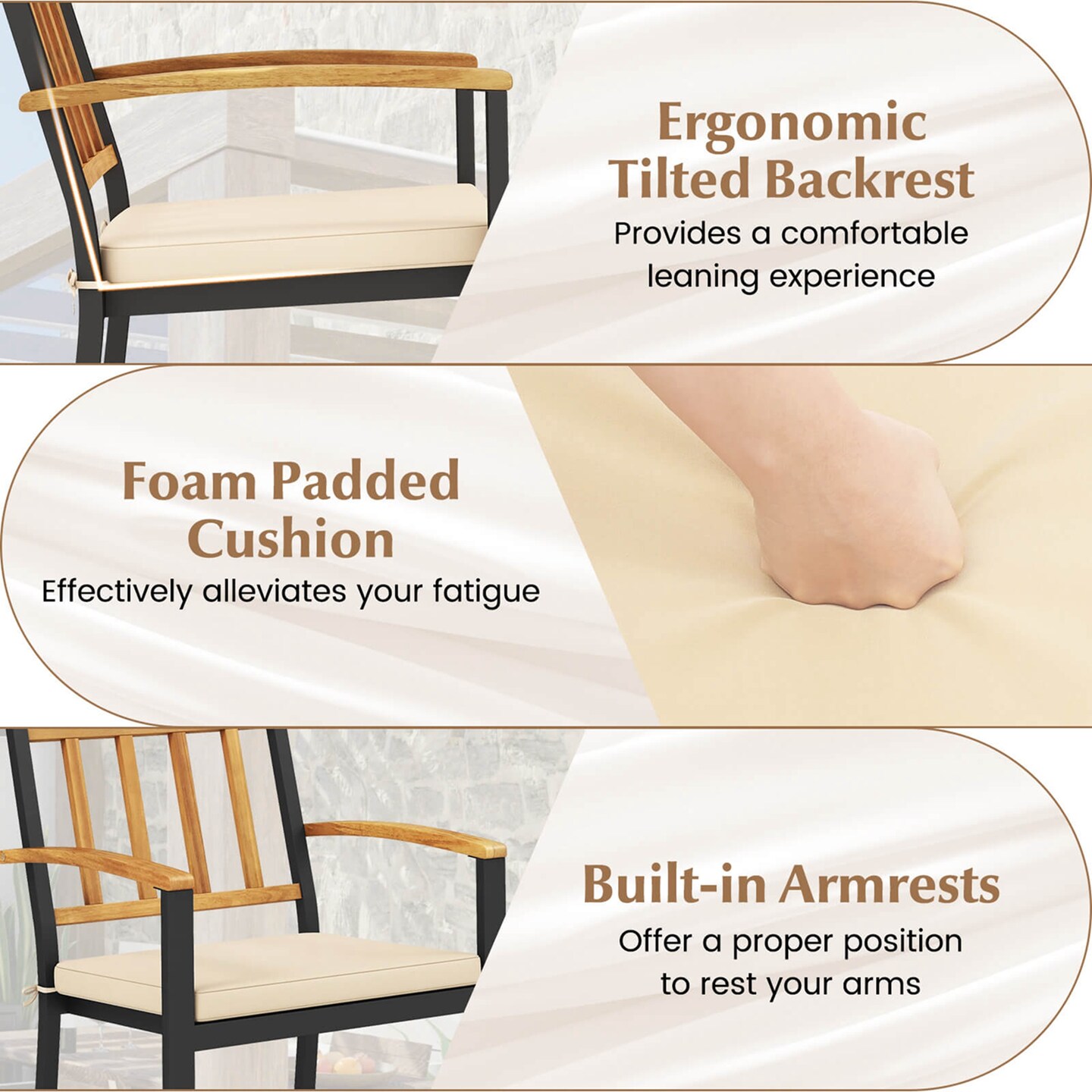 Costway Patio Dining Chairs Set of 2/4 Metal Outdoor Chairs with Removable Padded Cushions