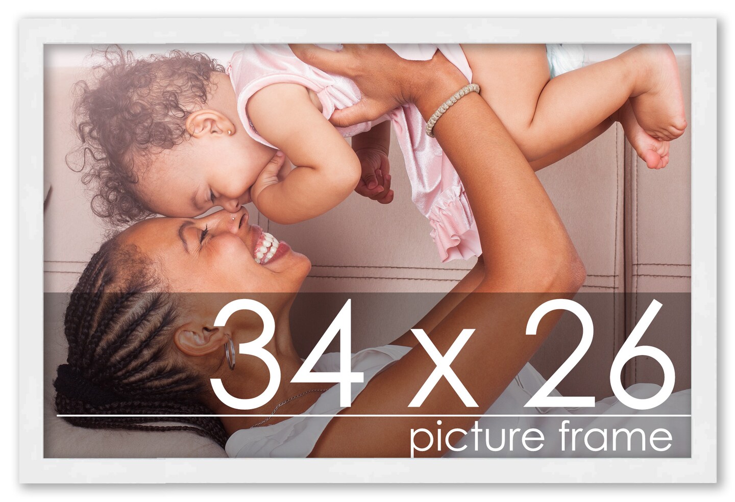 34x26 White Wood Picture Frame - UV Acrylic, Foam Board Backing, Hanging Hardware