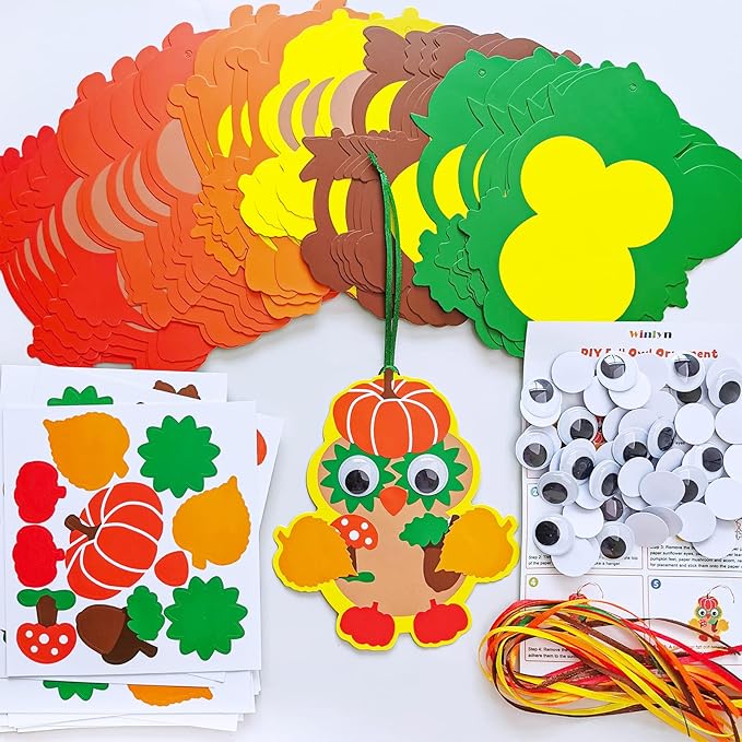 36 sets of fall craft kits. Fall Kids' Crafts DIY Fall Owl Ornament Decorations Art Sets Pumpkins Autumn Leaf Foam Stickers Googly Eyes for Kids Party: Thanksgiving, Halloween, and Classroom Activities