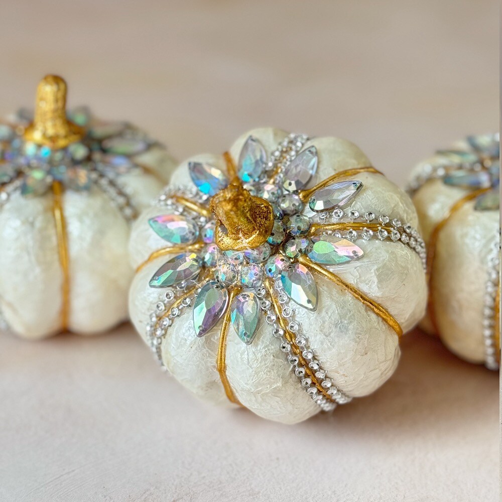 Capiz Ivory Jeweled Pumpkin | Mini | Set of 3