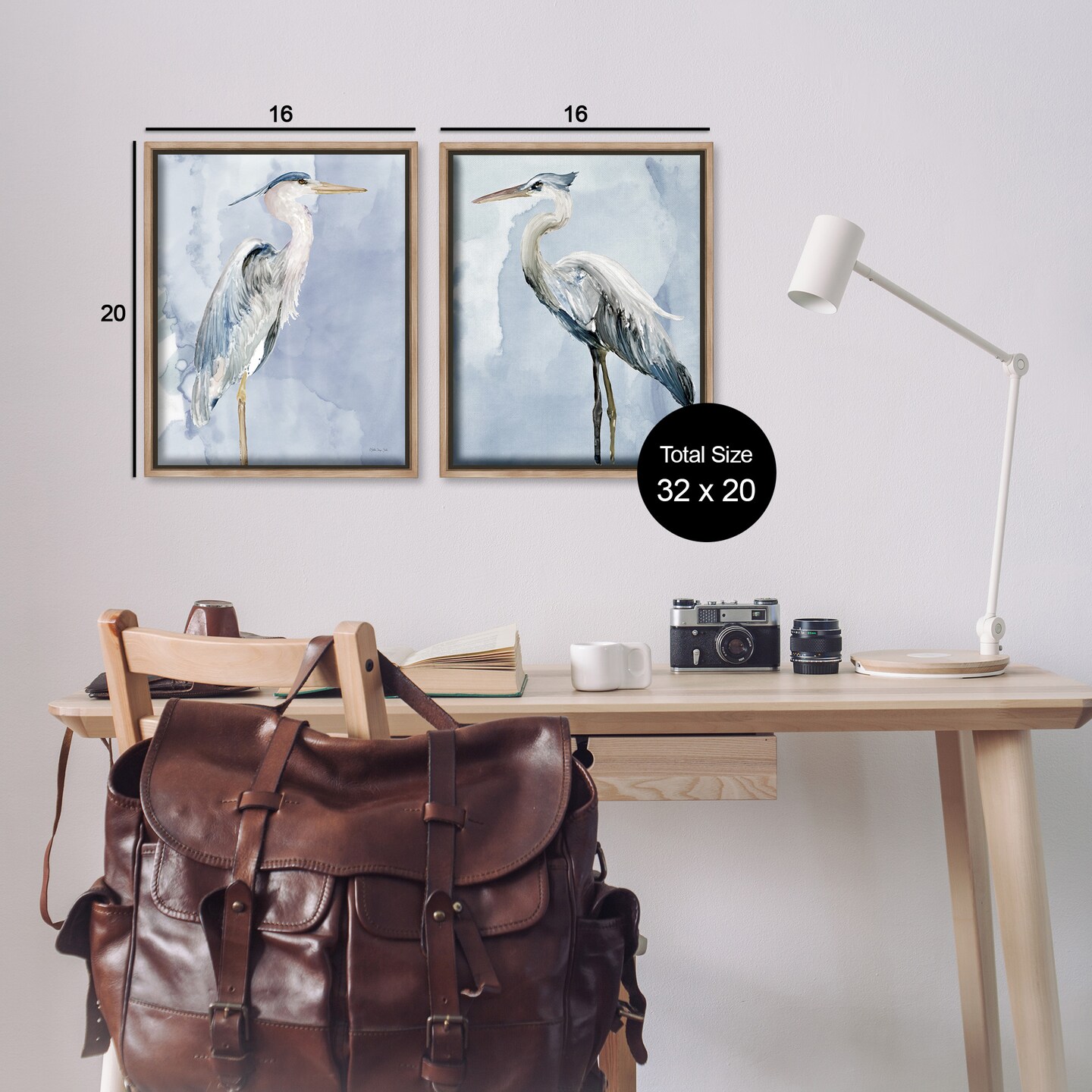 Stupell Industries Heron Birds Standing Blue Sky Framed Floater Canvas Wall Art