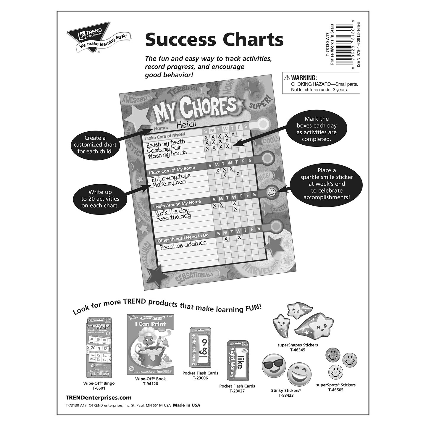 Praise Words &#x27;n Stars Chore Charts, pad of 25