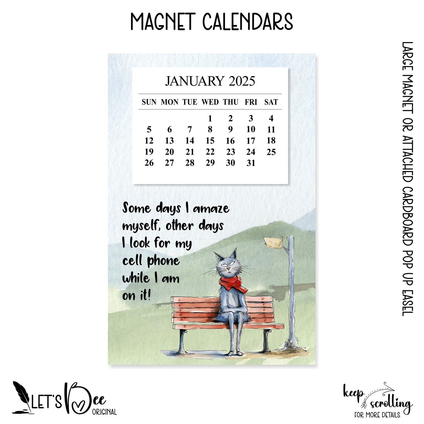 2025 Funny Cat Fridge Calendar, 2025 Cat Cartoon Fridge Calendar