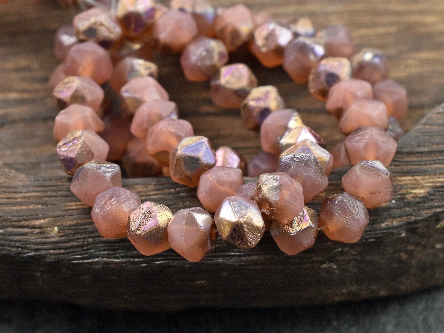 *20* 8mm Copper Rainbow Washed Salmon Pink Opal English Cut Round Beads