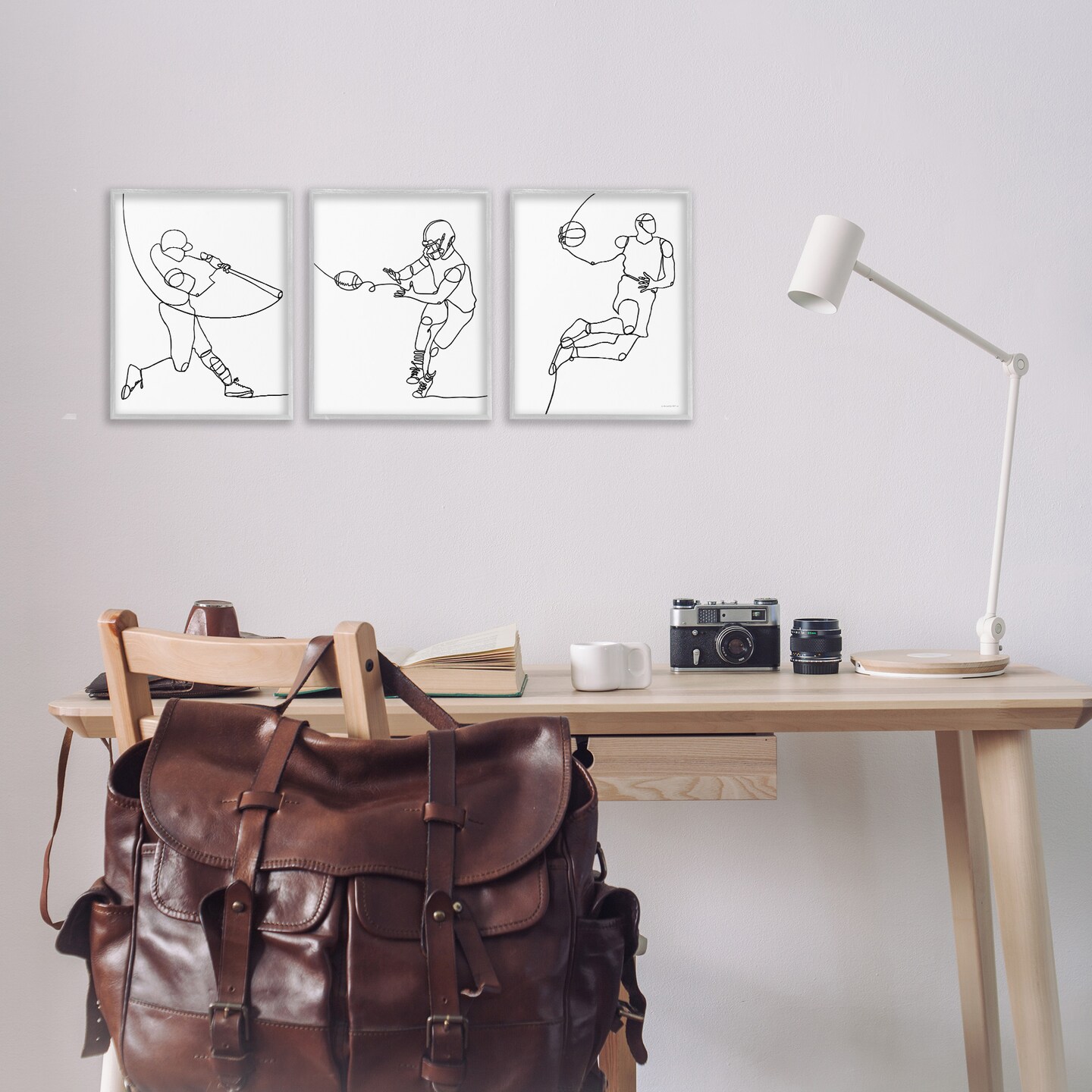 Stupell Industries Simple Line Doodle Playing Sports Framed Giclee Art