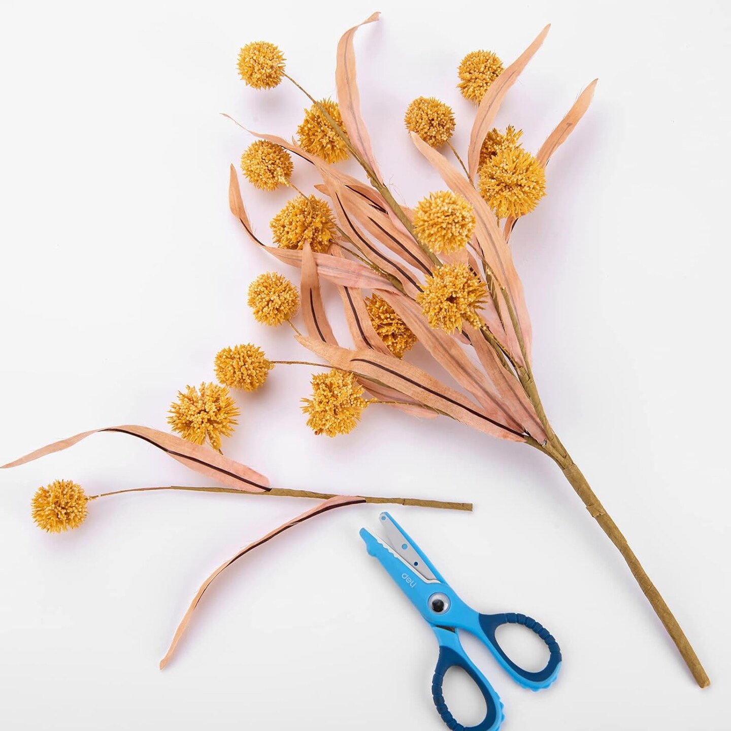 Handmade artificial flowers, thistle globe echinops bouquet, fake plant greenery bush, for DIY decorations, 2 pack