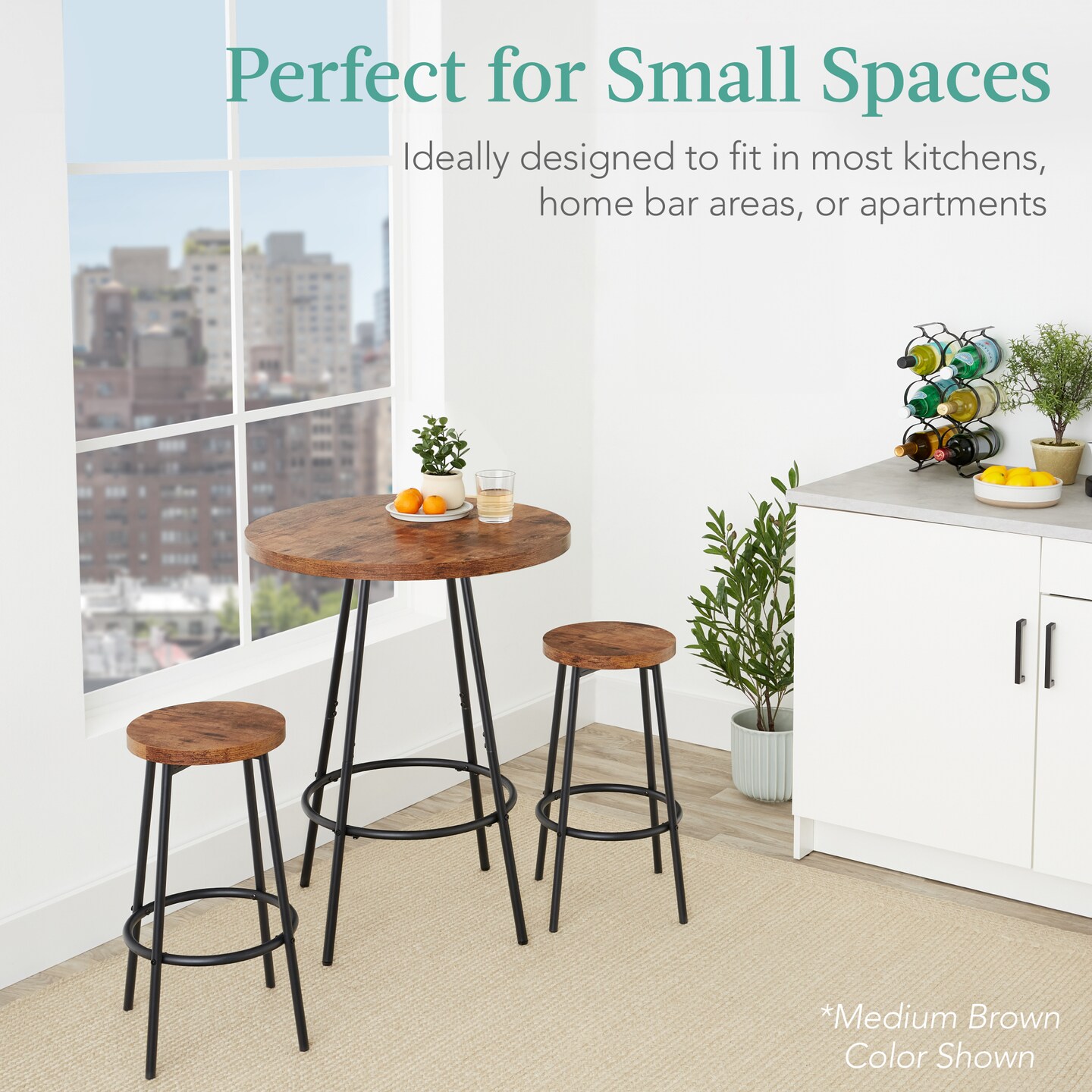 Best Choice Products 3-Piece Bistro Set, Modern Round Counter Height Dining Set w/ 2 Stools, Metal Frame