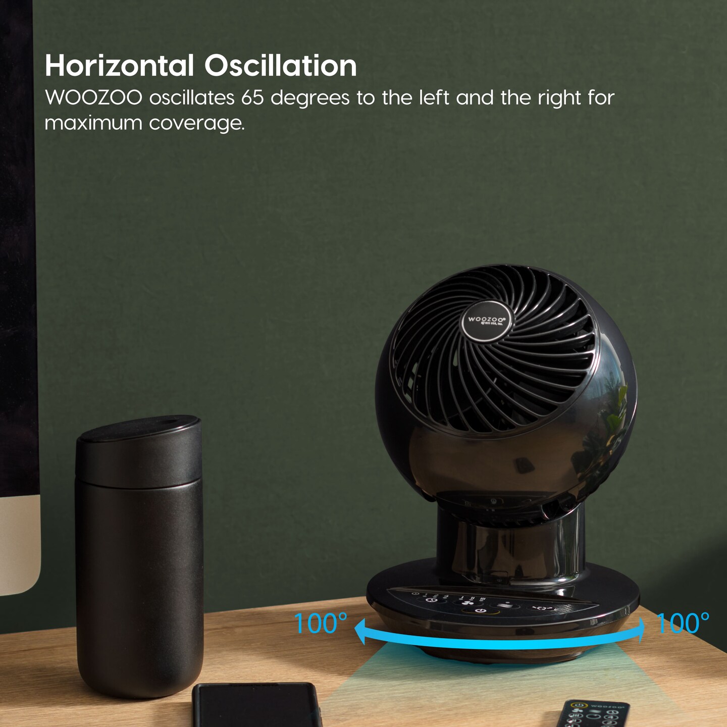 IRIS USA, WOOZOO Oscillating Fan with Remote &#x26; Timer, 3 Speed Settings, Black
