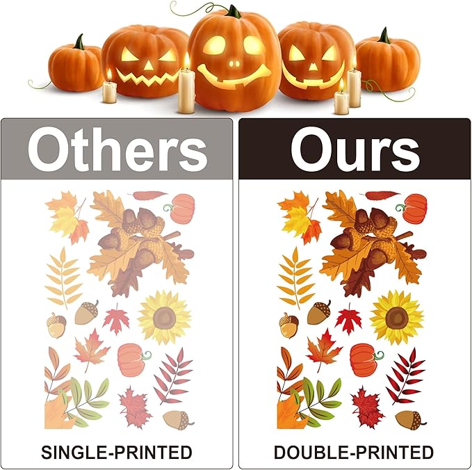 Autumn Window Clings for Glass Thanksgiving Clings for Windows Autumn Clings for Windows Fall Window Stickers Thanksgiving Autumn Home Office Decorations for Indoor and Outdoor Use, School Home Supplies