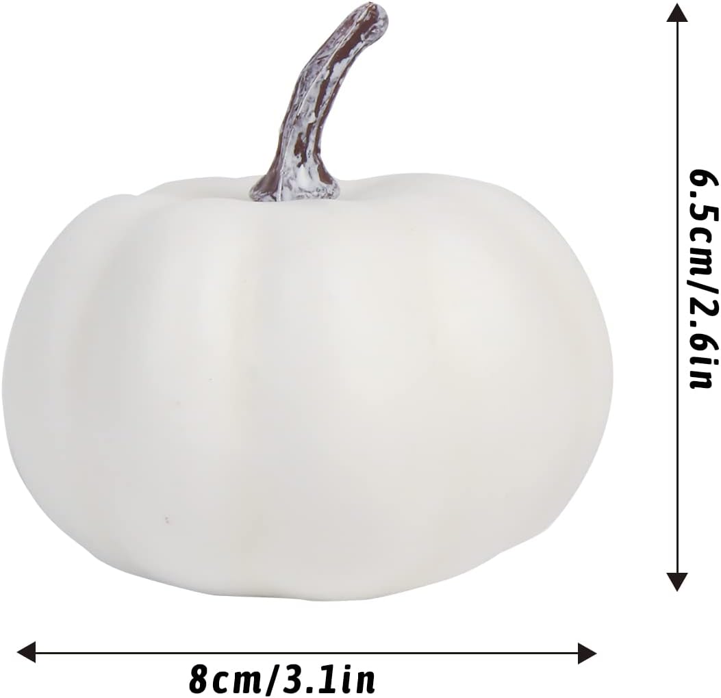 Harvest Halloween Party Thanksgiving Home Decor and 12 Pieces Halloween White Artificial Pumpkins, Lifelike Mini Fake 3.1-Inch Rustic Fall Harvest Decoration