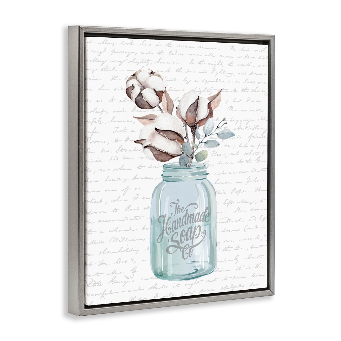 Stupell Industries Handmade Soap Jar & Cotton Flower Framed Floater Canvas Wall Art