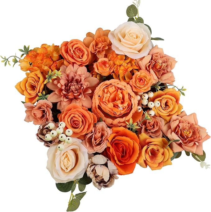 Artificial Fall Flowers Burnt Orange Combo Box Set Rose Silk Mix Peony Artificial Flowers with Stems for DIY Bridal Wedding Bouquets Centerpieces Baby Shower Party Home Decorations