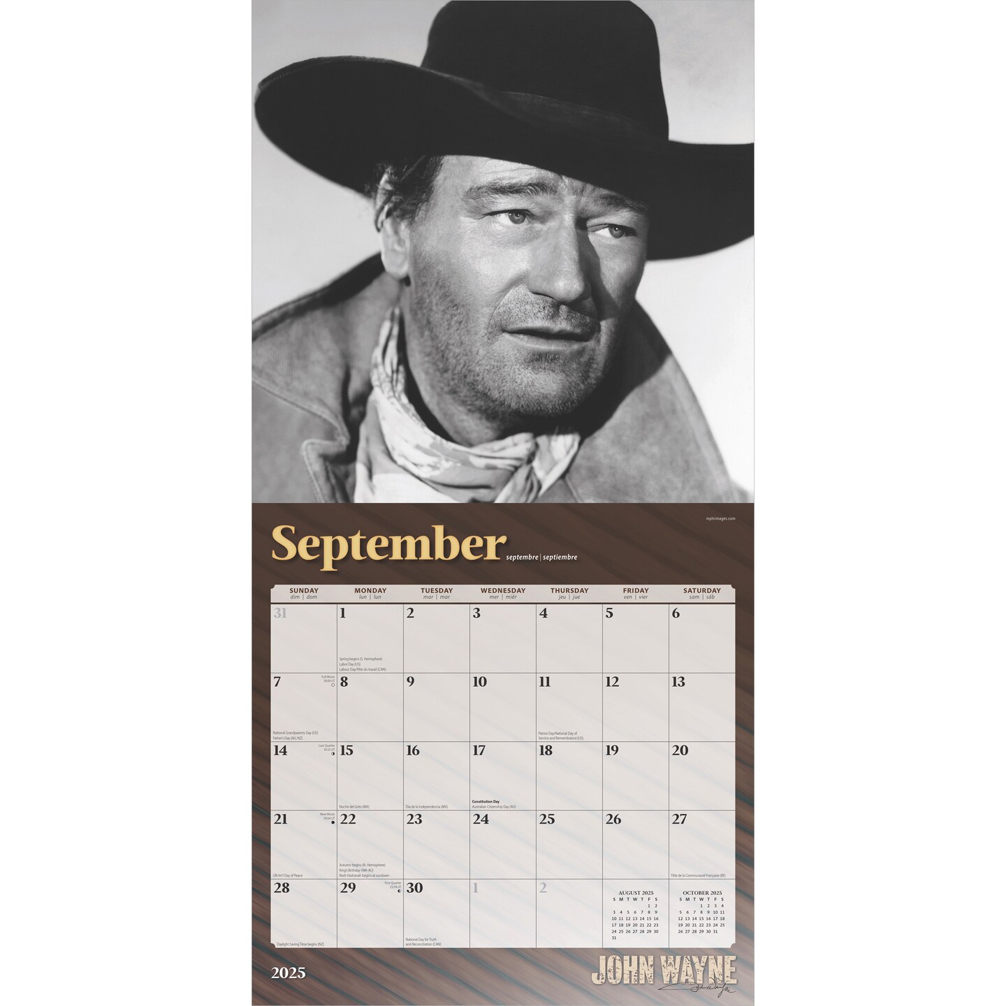 John Wayne OFFICIAL | 2025 12 x 24 Inch Monthly Square Wall Calendar | Foil Stamped Cover | Plastic-Free | BrownTrout | USA American Actor Celebrity Duke