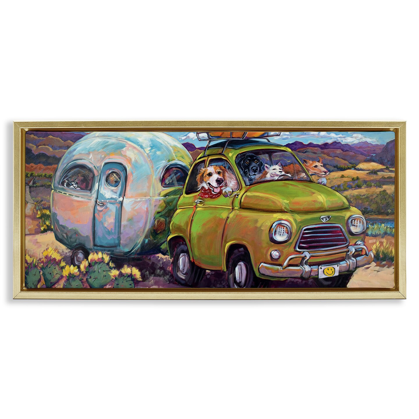Stupell Industries Dogs Driving Camper Van Framed Floater Canvas Wall Art