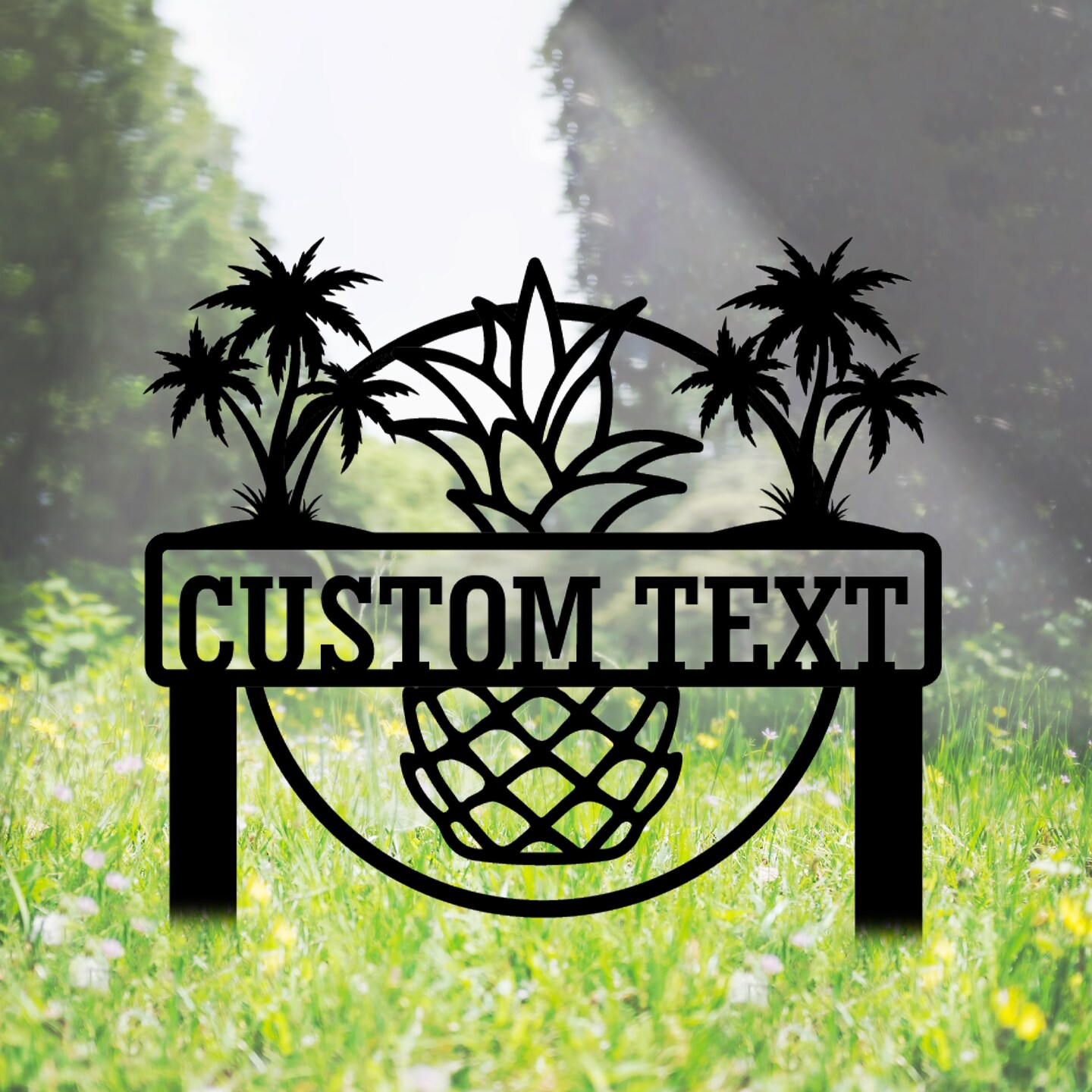 Custom Tropical Garden Stake, Garden Metal Stake, Personalized Garden Outdoor Stake, Green Tree Garden Stake, Garden Decoration Yard Stake