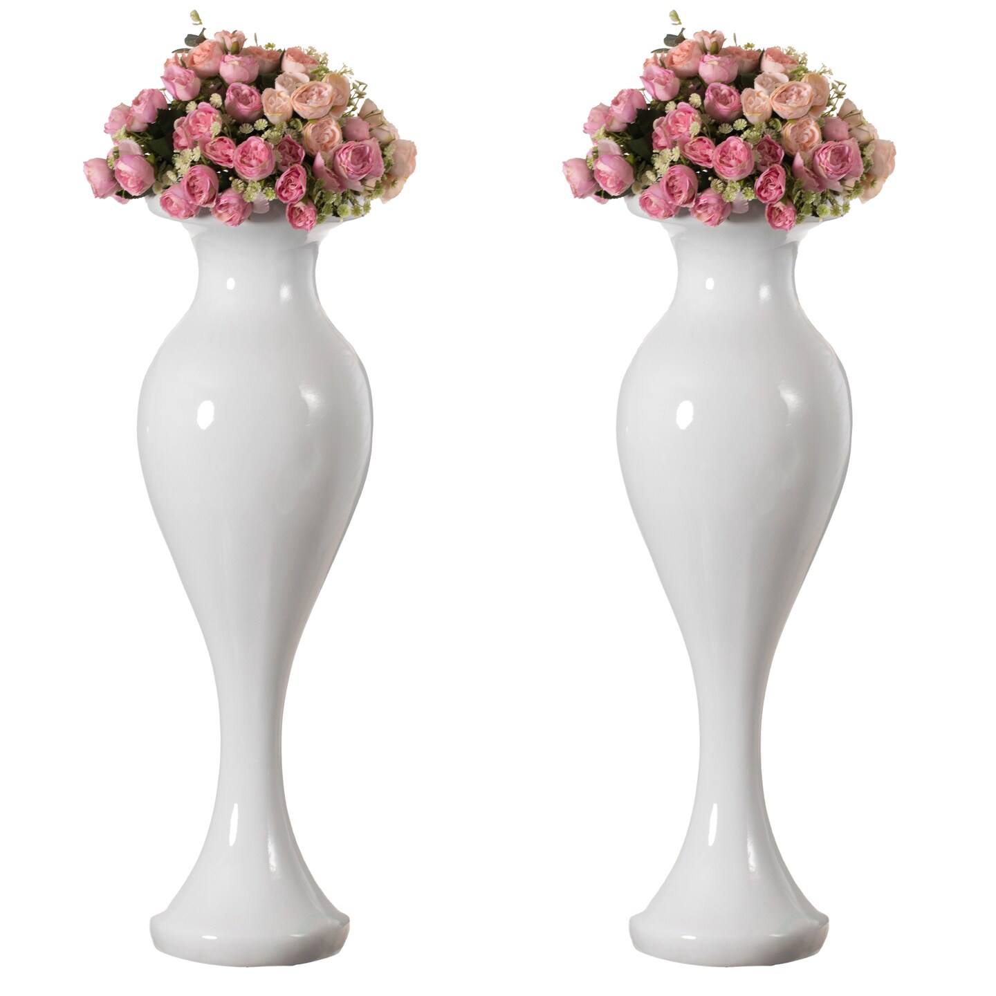 Decorative Large White Trumpet Design Modern Flower 32 Inch Tall Floor Vase - Contemporary Home Decor Accent for Living Room, Entryway, or Dining Room - Statement Piece with Versatile Styling Options