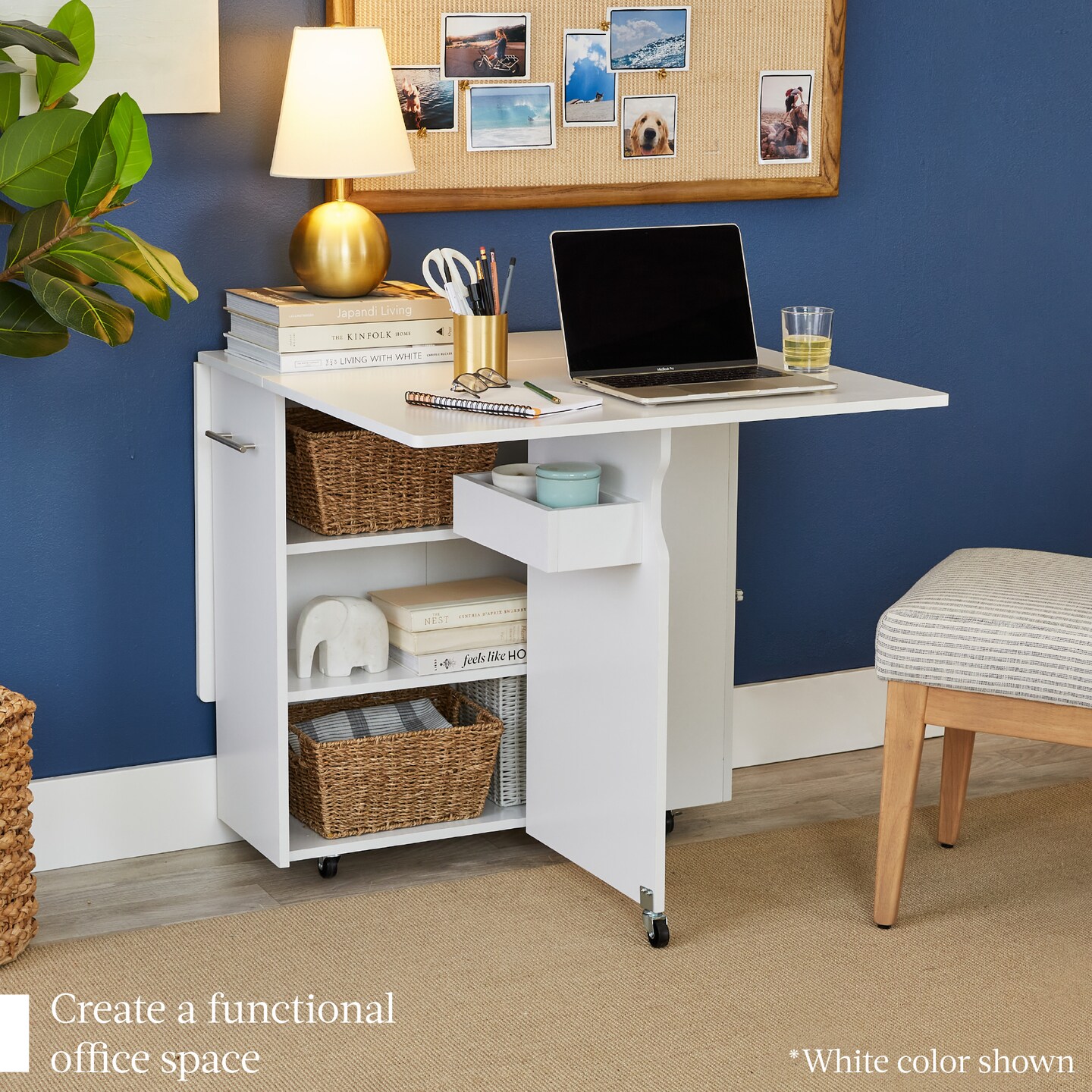 Best Choice Products Multipurpose Folding Table w/ Wheels, 3 Storage Shelves, Cubby, Handle