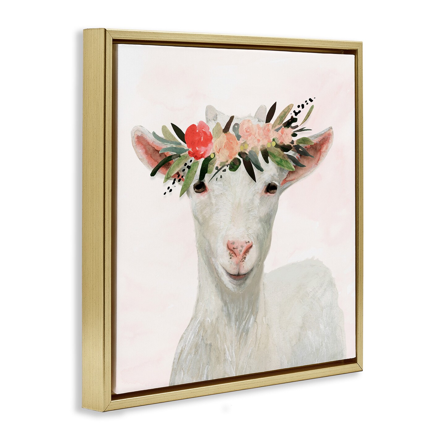 Stupell Industries Springtime Flower Crown Baby Goat Framed Floater Canvas Wall Art