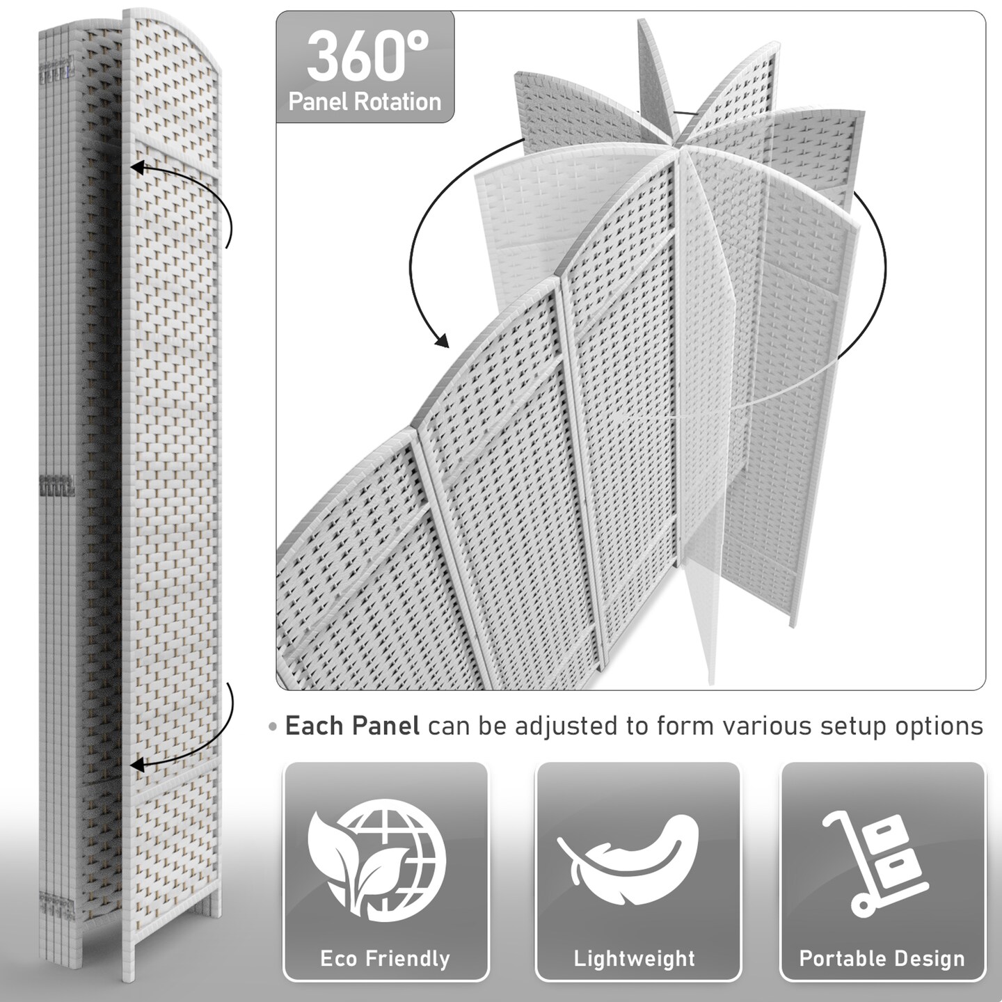 Sorbus 6 Panel Room Divider 6 ft. Tall - Privacy Screen, Extra Wide Double Hinged Panels, Mesh Hand-Woven Design