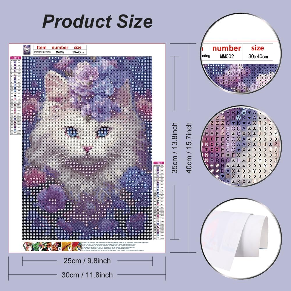 Diamond Painting Kits for Adults, Cat Round Full Drill Diamond Art Kits, 5D DIY Paint with Diamonds Crafts for Home Wall Decor Gifts 12&#xD7;16Inch