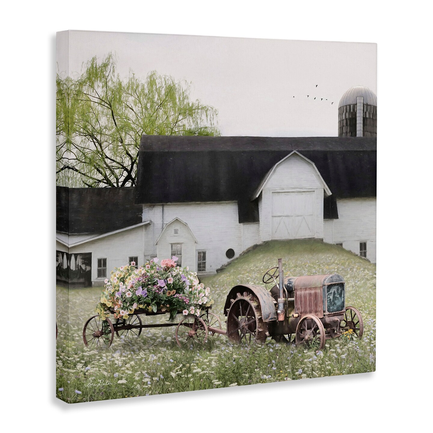 Stupell Industries Floral Tractor in Farmhouse Field Canvas Wall Art