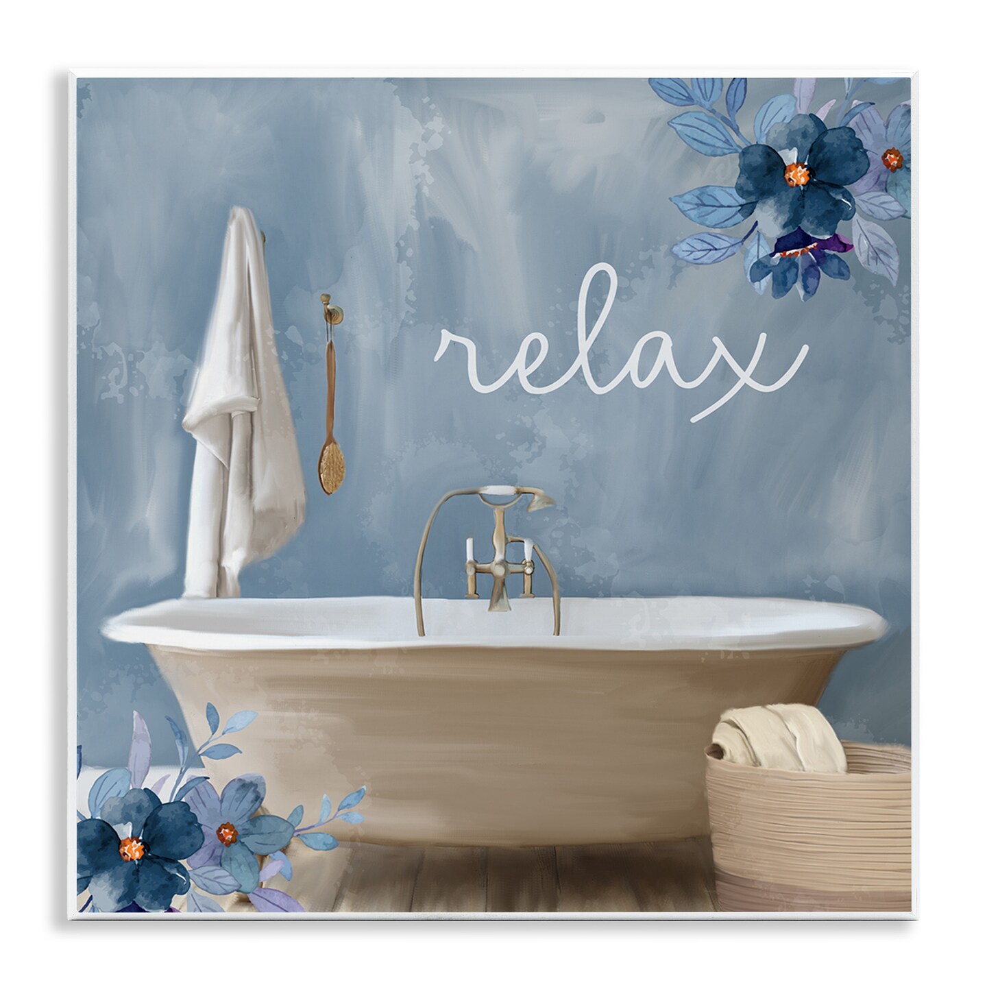 Stupell Industries Blue Floral Relax Bathroom Scene Wall Plaque Art