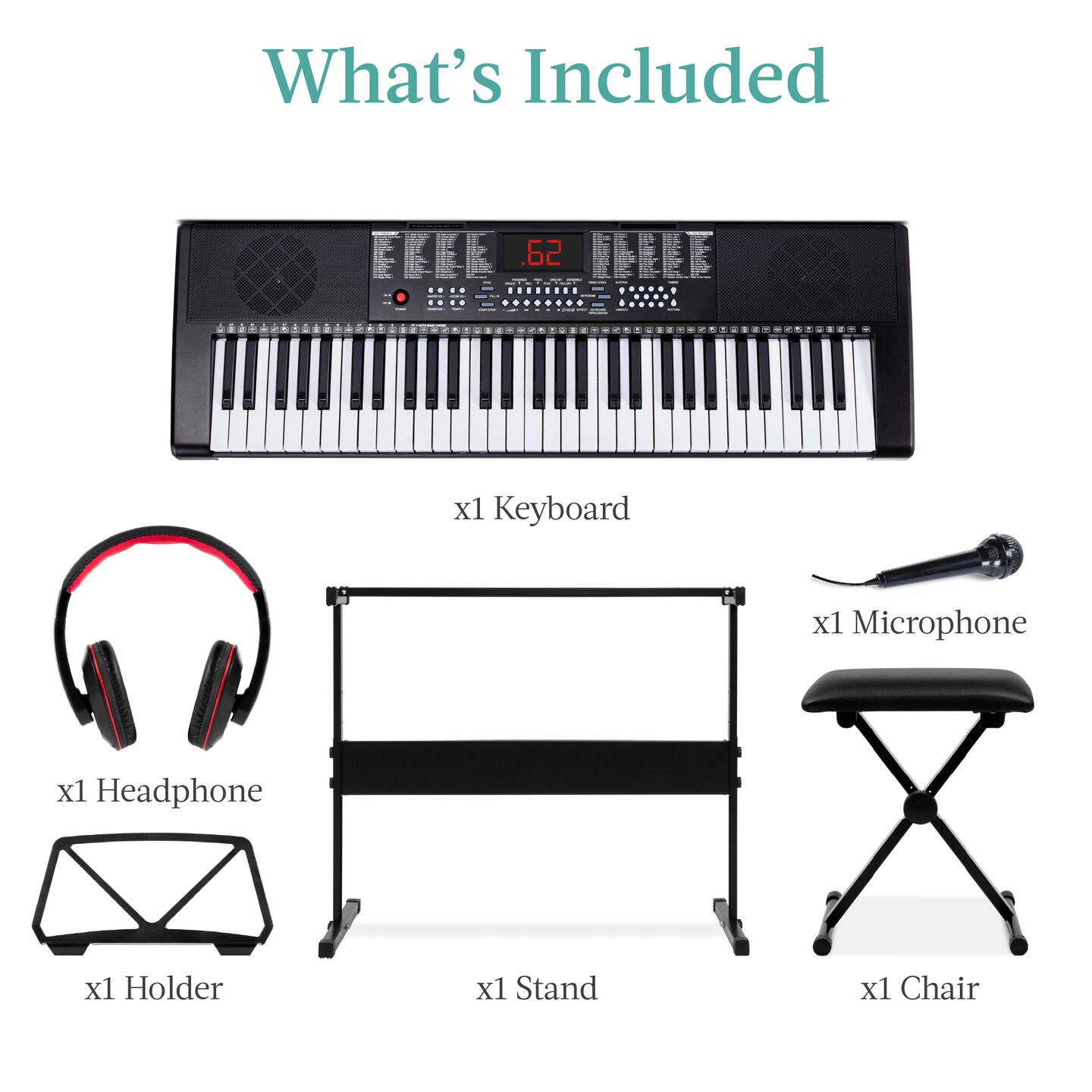 Best Choice Products 61-Key Beginners Electronic Keyboard Piano Set w/ LED, 3 Teaching Modes, H-Stand, Stool