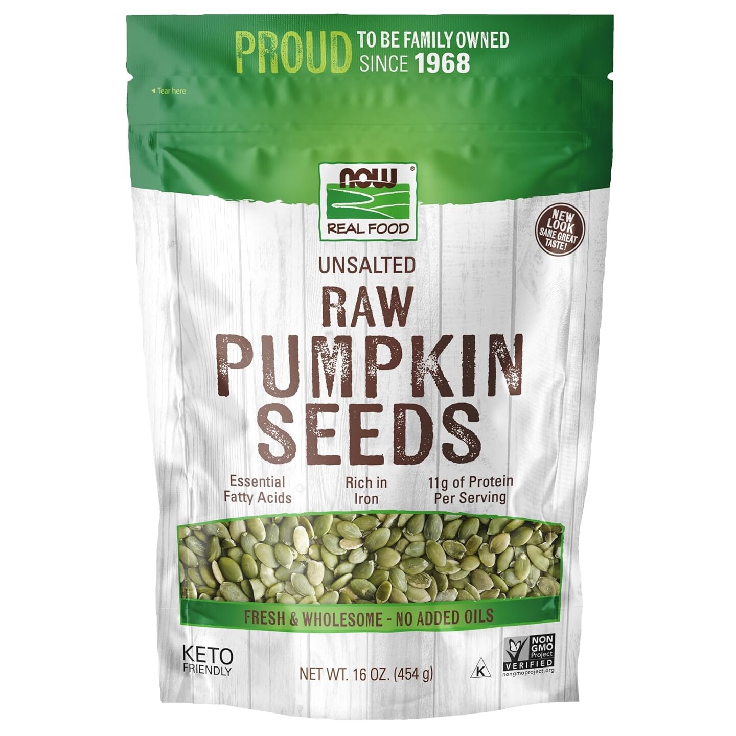 Raw, unsalted pumpkin seeds are a great source of protein and essential fatty acids. They are also high in iron. One-pound, certified non-GMO (packaging may vary)