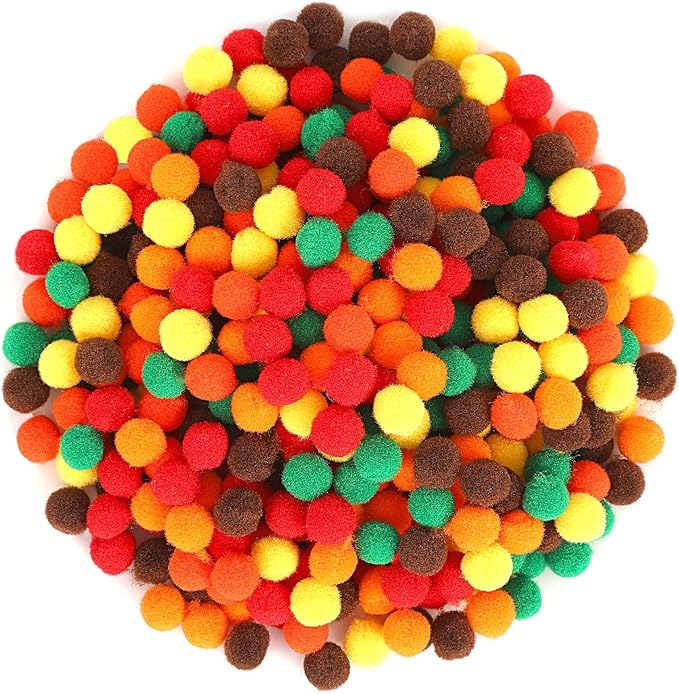 Fall Pom Pom Balls, 1,000 Pieces Orange Brown Pom Poms for Crafts Making DIY Autumn Thanksgiving Party Decorations Supplies (6 Colours, 1 cm)