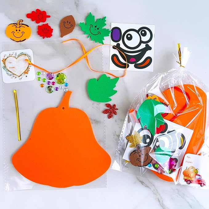 30 sets of fall Halloween pumpkin decorations. DIY Pumpkin Craft Kits Smile 8" wide foam pumpkin shapes. Fall Leaves Glitter Leaves Pumpkin Decorating Stickers for Kids' Classroom Party Activities