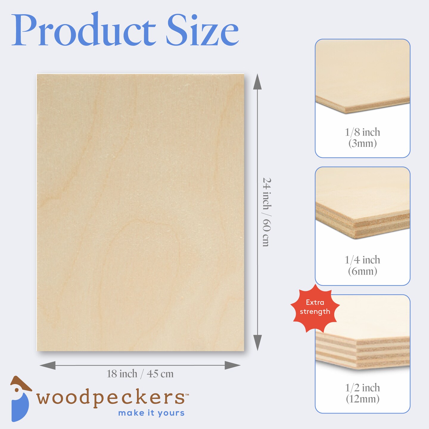 Baltic Birch Plywood, 18 x 24 Inch, B/BB Grade Sheets, 1/2, 1/4 or 1/8 Inch Thick| Woodpeckers