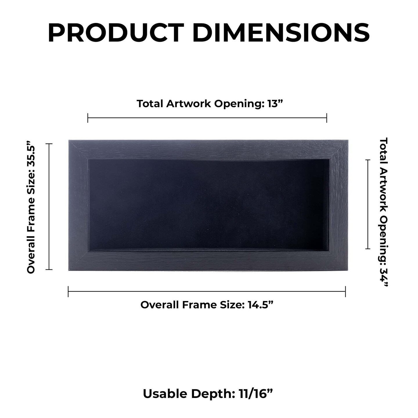 Black Wood Grain Shadow Box Frame with Acrylic Front - Black Suede Backing, 30 Sizes