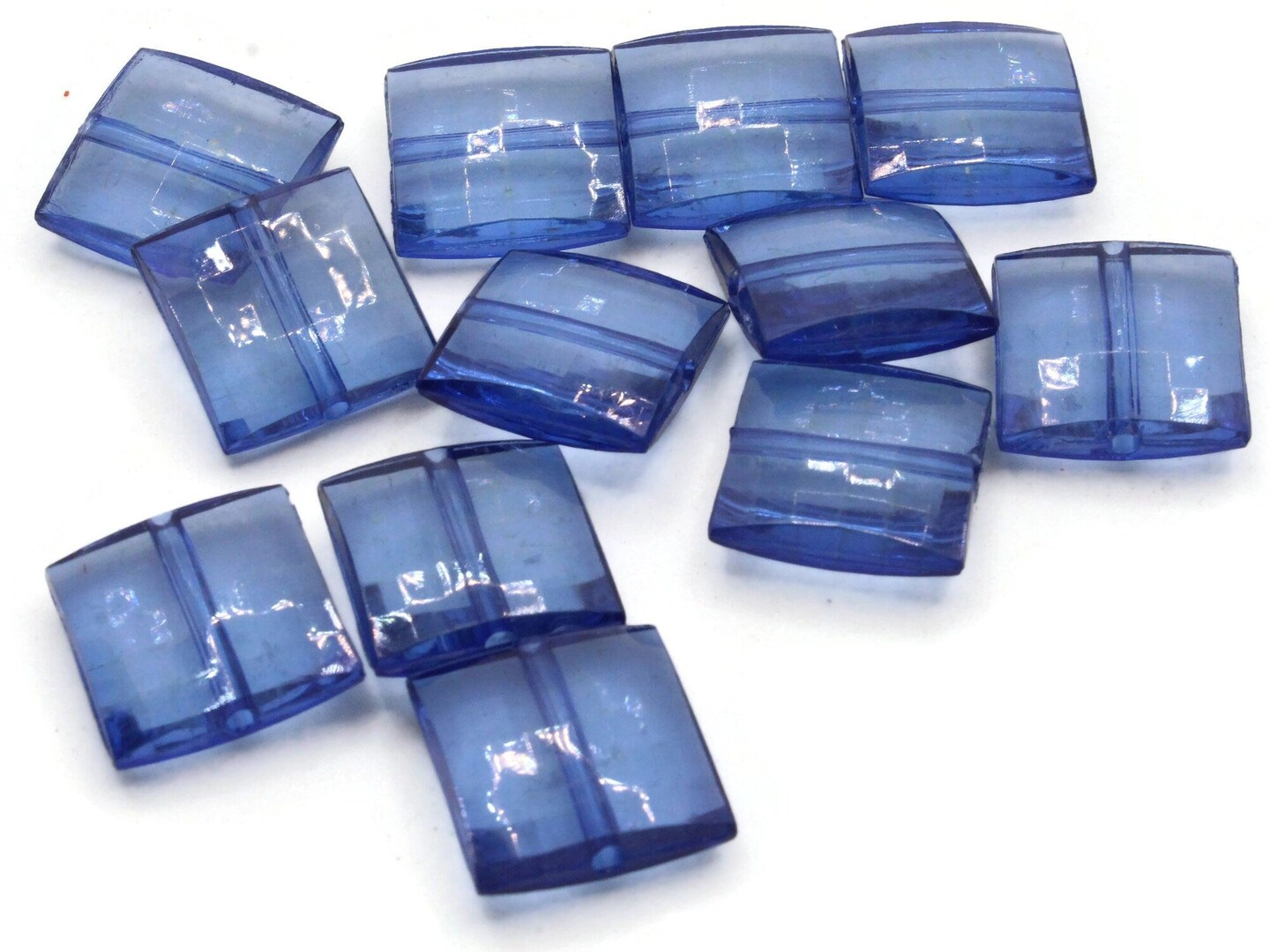 12 16mm Blue Acrylic Gems Faceted Square Jewel Beads