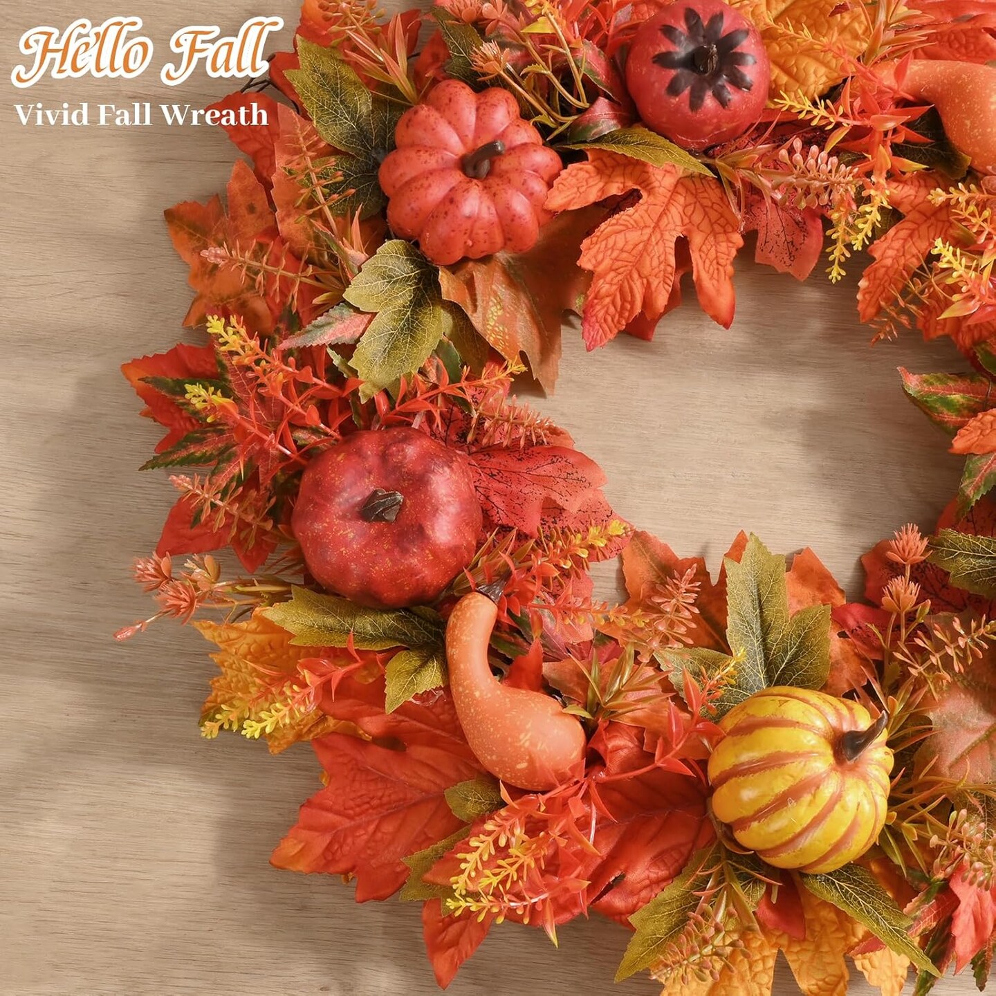 Fall Wreath - Decor Fall Wreaths for Front Doors, 20 Inch Handcrafted Autumn Wreath with Full Harvest Pumpkins and Maple Leaves, Fall Wreath Outdoor Indoor Decorations Thanksgiving Decor