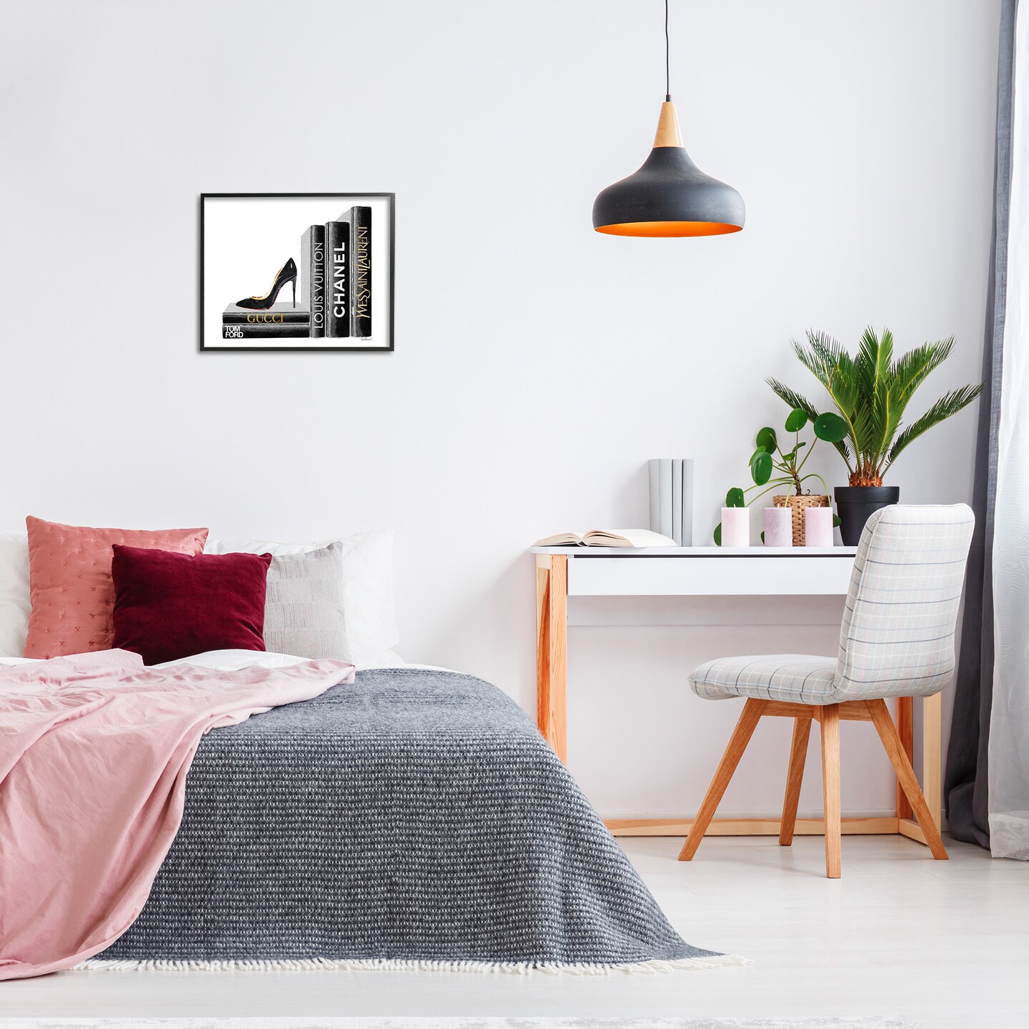 Stupell Industries Black Book Shelf with Stilettos Framed Giclee Art