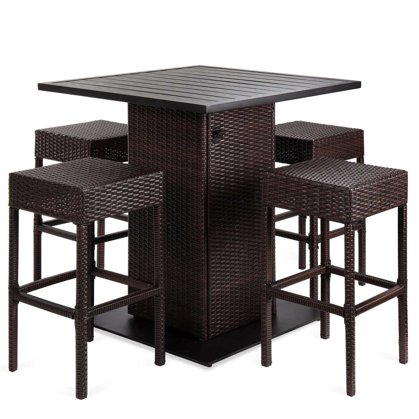 Best Choice Products 5-Piece Patio Wicker Bar Set w/ Built-In Bottle Opener, Hidden Storage Shelf, 4 Stools