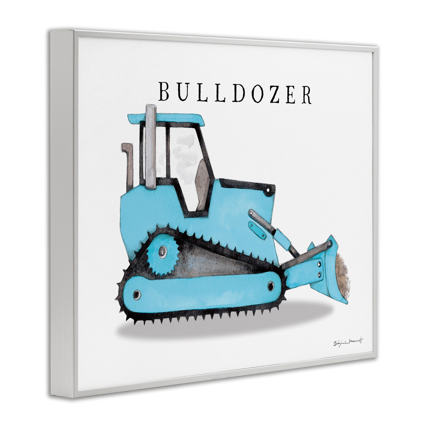 Stupell Industries Blue Bulldozer Construction Machine Framed Giclee Art