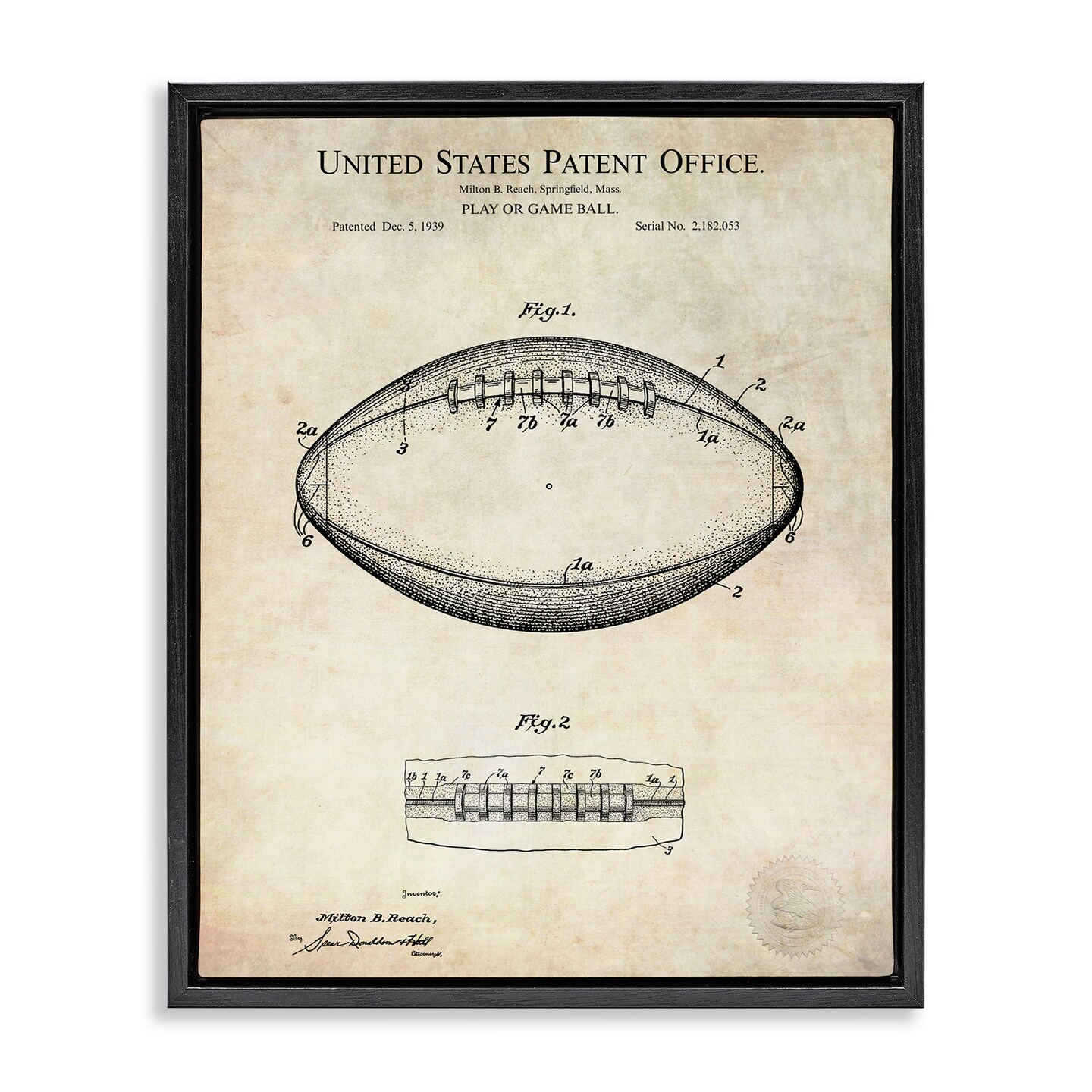 Stupell Industries American Football Sports Blueprint Framed Floater Canvas Wall Art